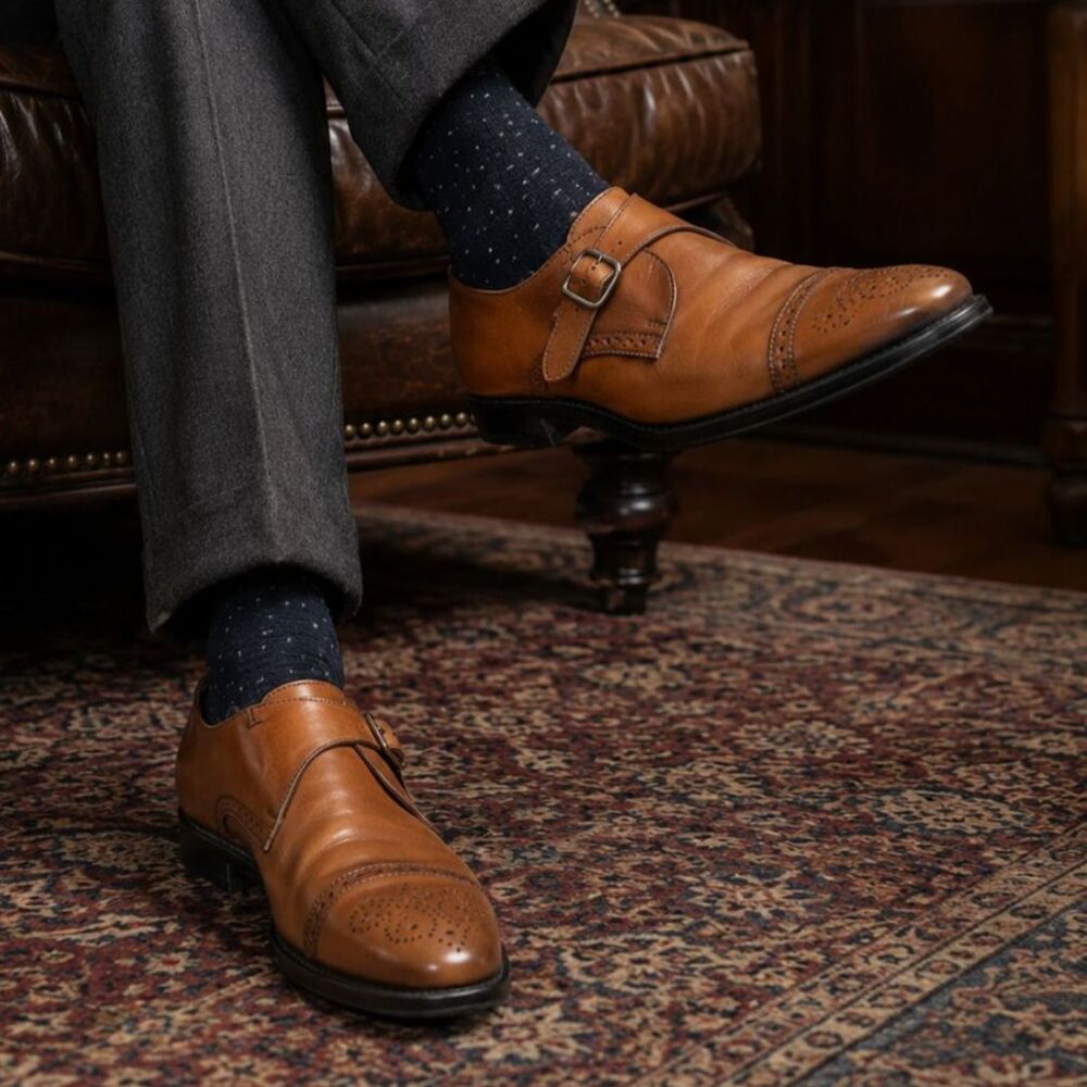 Allen Edmonds Tan Leather Monk Strap Dress Shoes  Mens Size Uk 9.5 US 10.5
